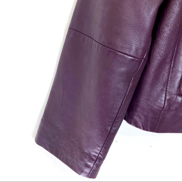 Vintage y2k purple leather jacket plum short cropped minimalist chic fitted - Picture 10 of 15